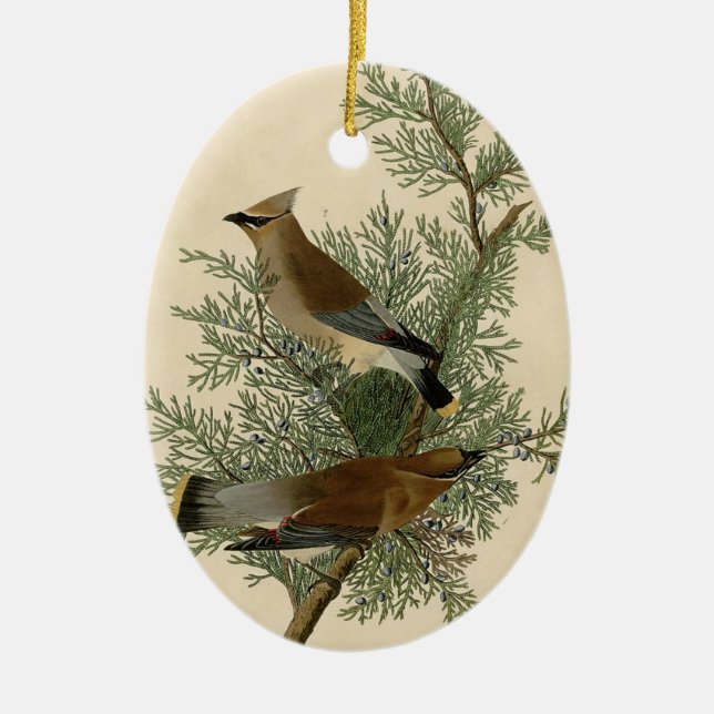 Audubon Cedar Waxwing Bird Ceramic Ornament (Front)