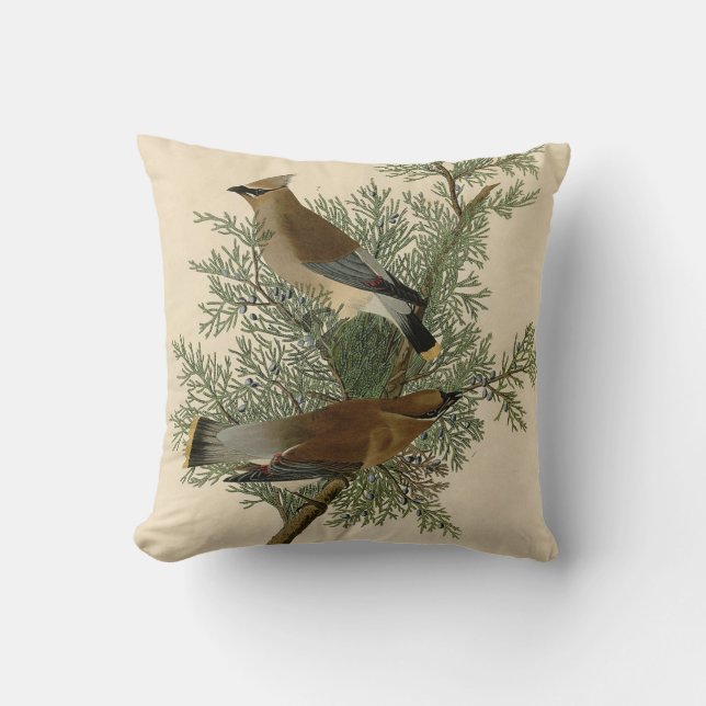 Audubon Cedar Waxwing Bird Cushion (Front)
