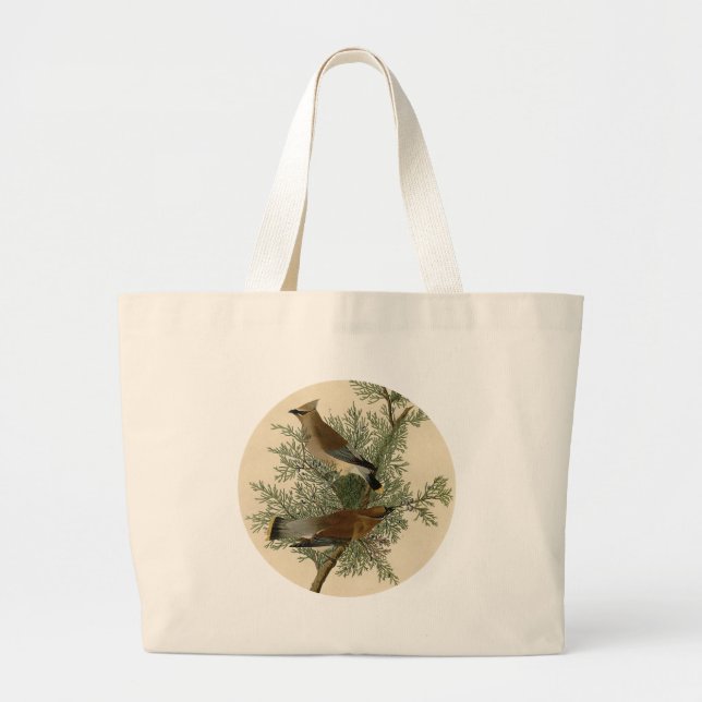 Audubon Cedar Waxwing Bird Large Tote Bag (Front)