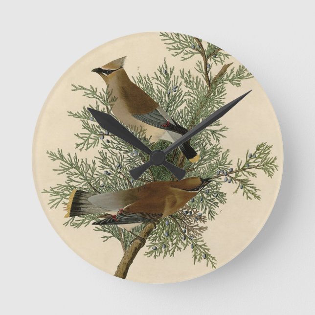 Audubon Cedar Waxwing Bird Round Clock (Front)