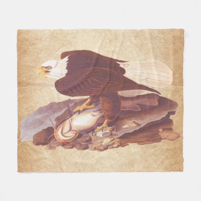 Audubon Classic Bald Eagle with Fresh Catch Fish Fleece Blanket (Front (Horizontal))