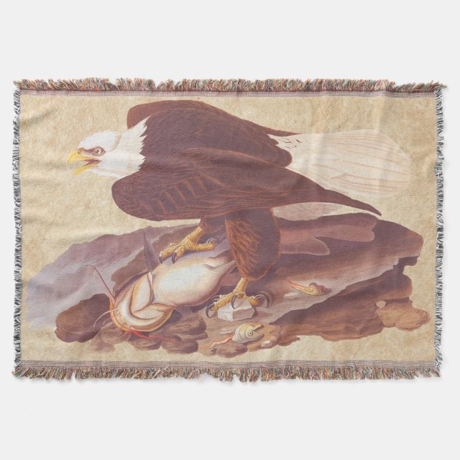 Audubon Classic Bald Eagle with Fresh Catch Fish Throw Blanket (Front)