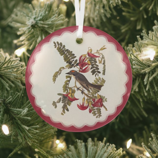 Audubon Gray Kingbird Glass Tree Decoration (Insitu)