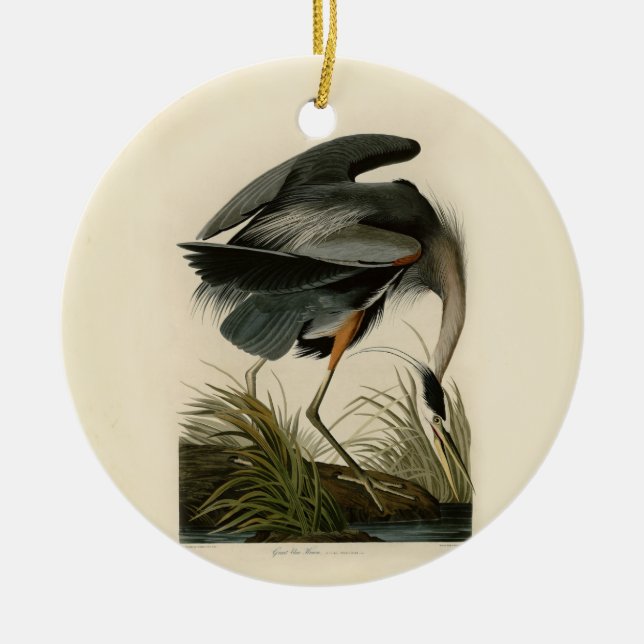 Audubon Great Blue Heron Marsh Bird Ceramic Tree Decoration (Front)
