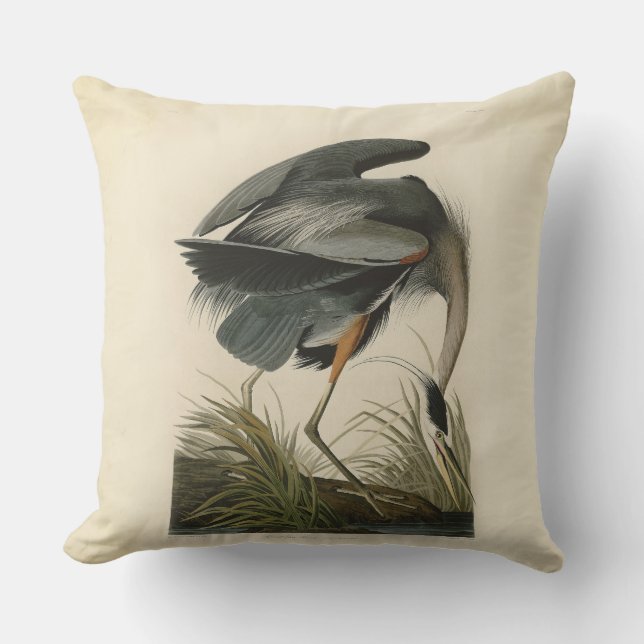 Audubon Great Blue Heron Marsh Bird Cushion (Front)