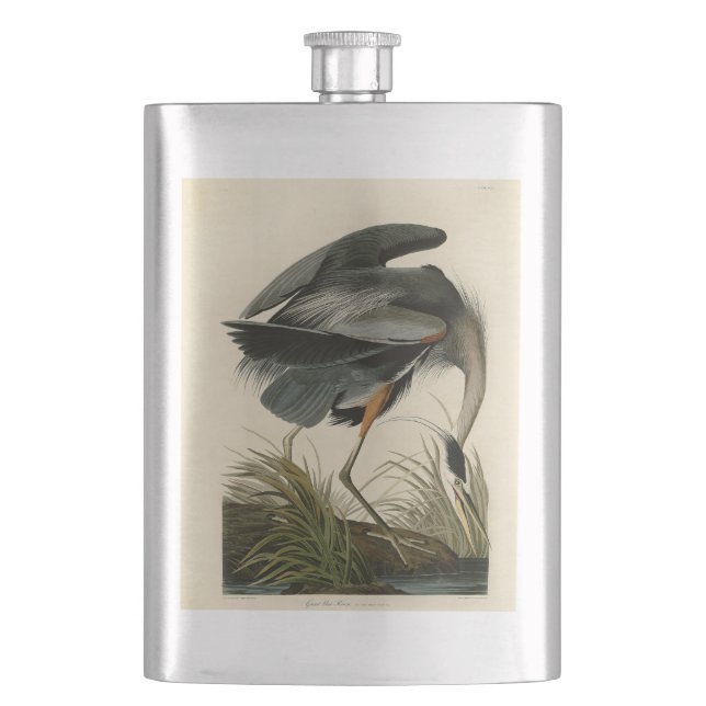 Audubon Great Blue Heron Marsh Bird Hip Flask (Front)