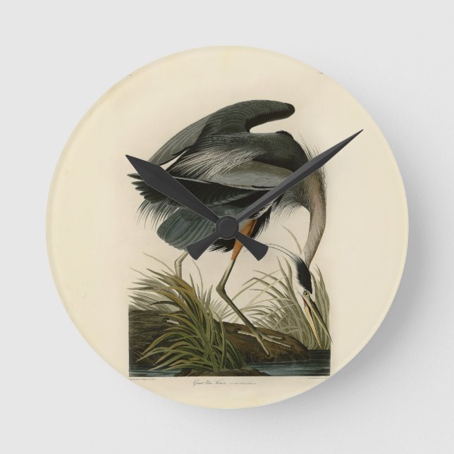 Audubon Great Blue Heron Marsh Bird Round Clock (Front)