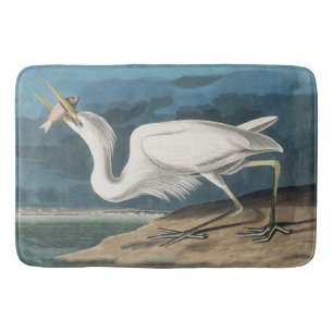 Audubon Great White Heron: Vintage Coastal Bird Bath Mat