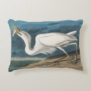 Audubon Great White Heron: Vintage Coastal Bird Decorative Cushion