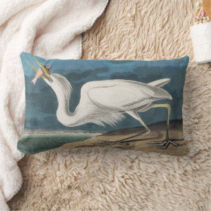 Audubon Great White Heron: Vintage Coastal Bird Lumbar Cushion