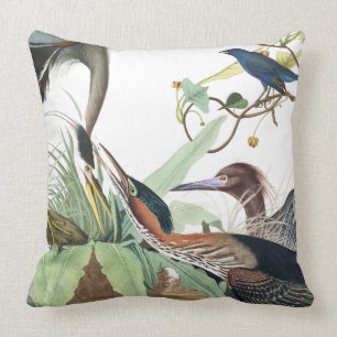 Audubon Heron Bird Wildlife Animal Throw Pillow