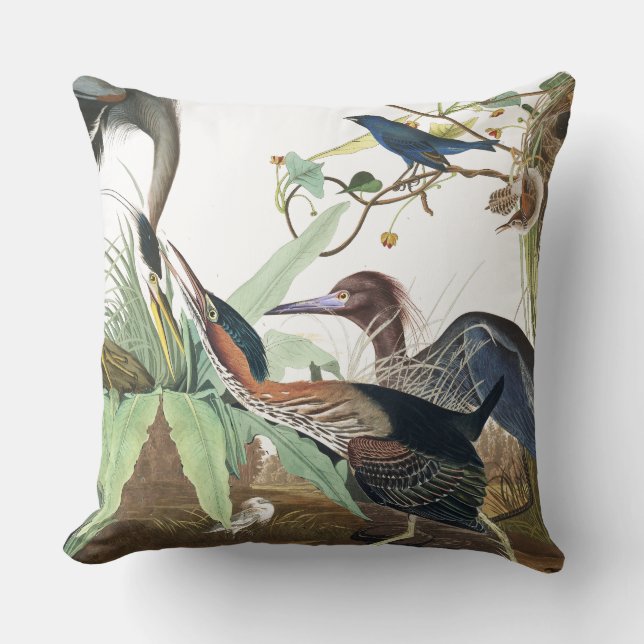 Audubon Heron Bird Wildlife Animal Throw Pillow (Front)