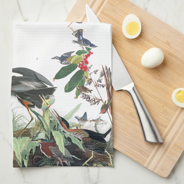 Audubon Heron Loon Bluebird Bird Kitchen Towel (Quarter Fold)