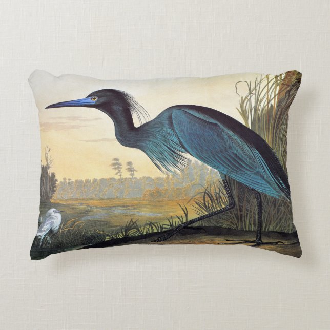 Audubon: Little Blue Heron Decorative Cushion (Front)