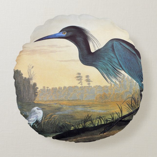 Audubon: Little Blue Heron Round Cushion (Front)