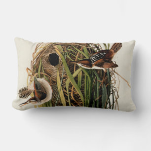 Audubon Marsh Wren Bird Art Lumbar Cushion