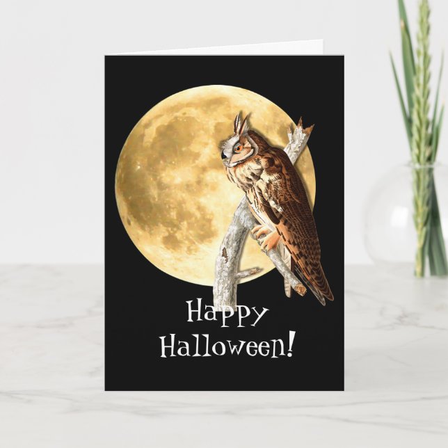 Audubon Owl & Moon Halloween Card (Front)