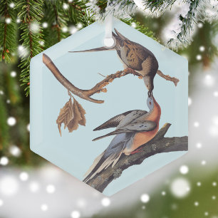 Audubon Pair of Kissing Passenger Pigeons Glass Tree Decoration