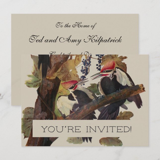 Audubon Pileated Woodpecker Bird Painting Invitation (Front/Back)