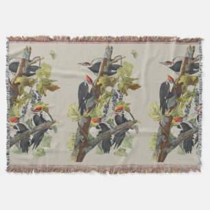 Audubon Pileated Woodpecker Bird Painting Throw Blanket