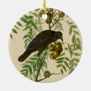 Audubon Purple Grackle Bird Print Vintage Botanic Ceramic Ornament