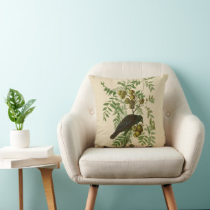 Audubon Purple Grackle Bird Print Vintage Botanic Cushion