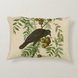 Audubon Purple Grackle Bird Print Vintage Botanic Decorative Cushion