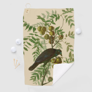 Audubon Purple Grackle Bird Print Vintage Botanic Golf Towel