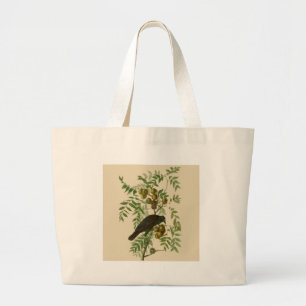 Audubon Purple Grackle Bird Print Vintage Botanic Large Tote Bag