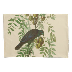 Audubon Purple Grackle Bird Print Vintage Botanic Pillowcase