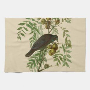 Audubon Purple Grackle Bird Print Vintage Botanic Tea Towel