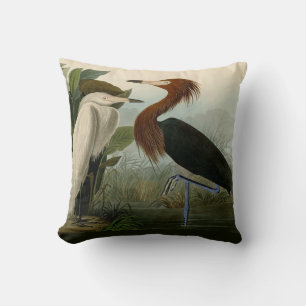 Audubon Purple Heron Reddish Egret Print: Bird Art Cushion