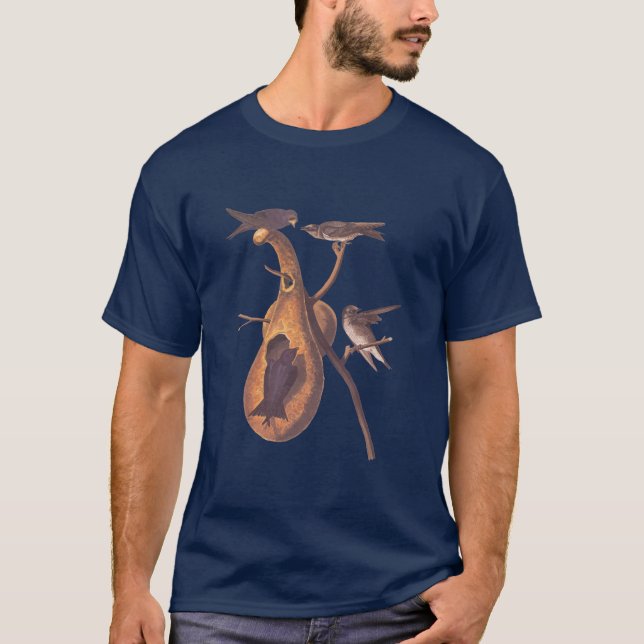 Audubon Purple Martin Birds with Gourd Home T-Shirt (Front)
