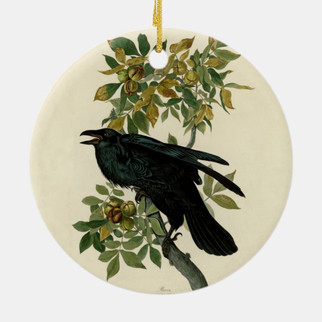 Audubon Raven Bird Classic Artwork Ceramic Ornament (Back)