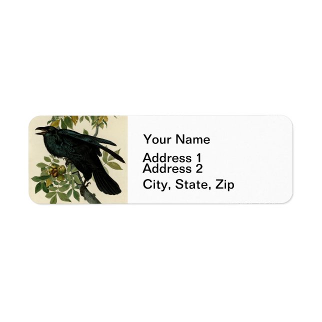 Audubon Raven Bird Classic Artwork Return Address Label (Front)