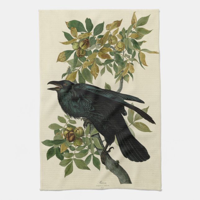 Audubon Raven Bird Classic Artwork Tea Towel (Vertical)