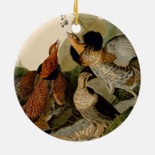 Audubon Ruffed Grouse Bird Illustration Art Ceramic Tree Decoration