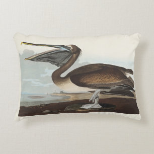Audubon Seaside Brown Pelican Watercolor Painting Decorative Cushion