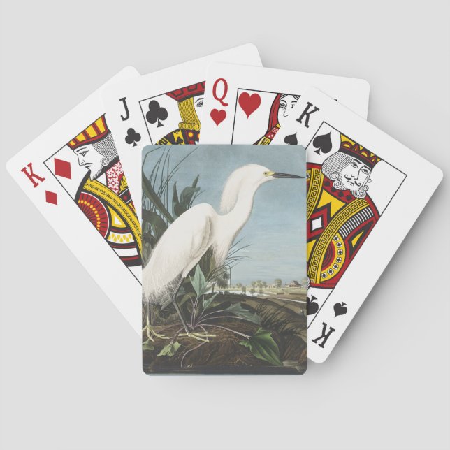 Audubon Snowy Egret Bird Illustration Wildlife Art Playing Cards (Back)