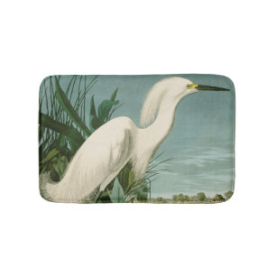 Audubon Snowy Heron White Egret Bird Birding Bath Mat