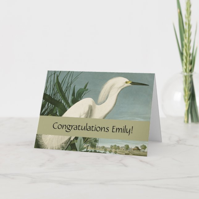 Audubon Snowy Heron White Egret Bird Birding Card (Front)
