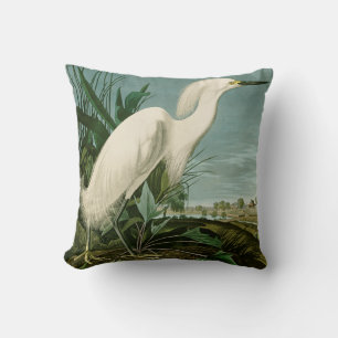 Audubon Snowy Heron White Egret Bird Birding Cushion