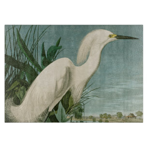 Audubon Snowy Heron White Egret Bird Birding Cutting Board
