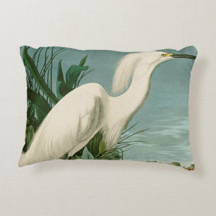 Audubon Snowy Heron White Egret Bird Birding Decorative Cushion