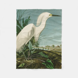 Audubon Snowy Heron White Egret Bird Birding Fleece Blanket