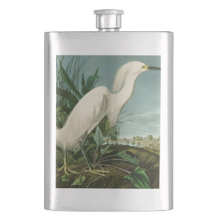 Audubon Snowy Heron White Egret Bird Birding Hip Flask