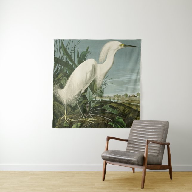 Audubon Snowy Heron White Egret Bird Birding Tapestry (In Situ)