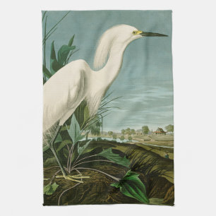 Audubon Snowy Heron White Egret Bird Birding Tea Towel