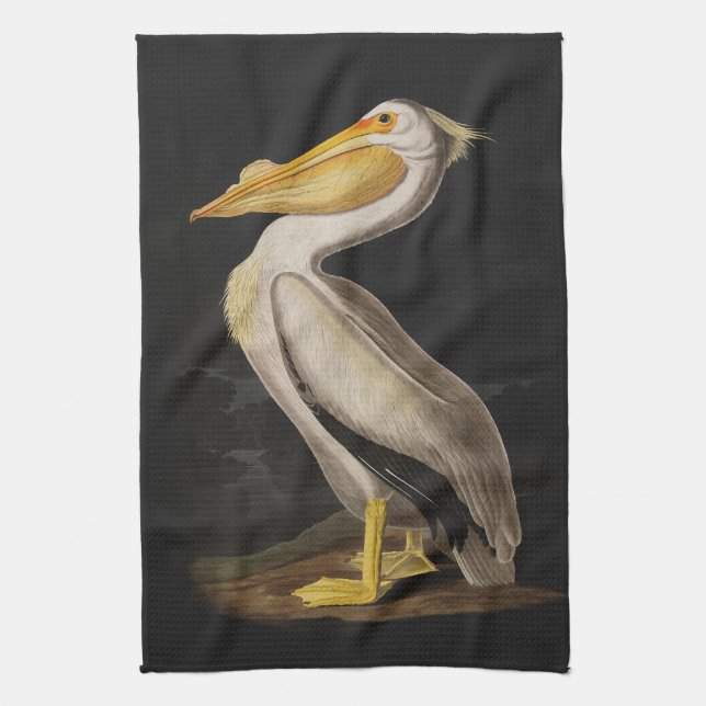 Audubon White Pelican Bird America Tea Towel (Vertical)