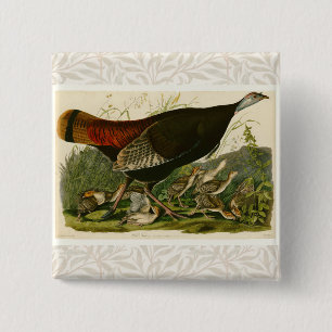 Audubon Wild Turkey Birds of America 15 Cm Square Badge